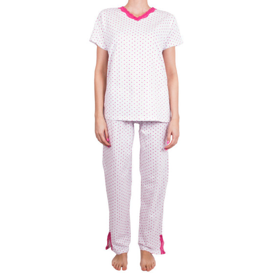 Dámske pyžamo Molvy biele s ružovými bodky