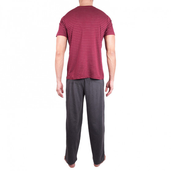 Pánske dlhé pyžamo Molvy sivo červené prúžky (KT-019)