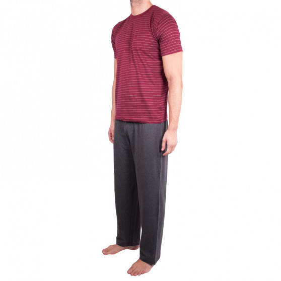 Pánske dlhé pyžamo Molvy sivo červené prúžky (KT-019)