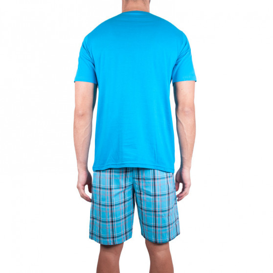 Pánske krátke pyžamo Molvy modré s kockovanými nohavicami