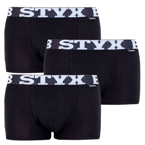 3PACK pánske boxerky Styx bambusové športová guma čierne (V9606060)