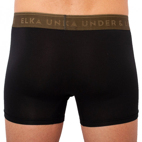 Pánske boxerky ELKA čierne s khaki gumou premium (PB051)
