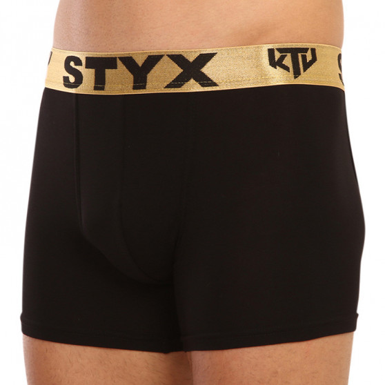 Pánske boxerky Styx / KTV long športová guma čierne - zlatá guma (UTZ960)