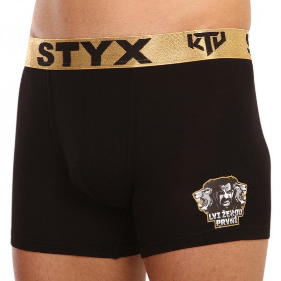 Pánske boxerky Styx / KTV long športová guma čierne - zlatá guma (UTZL960)