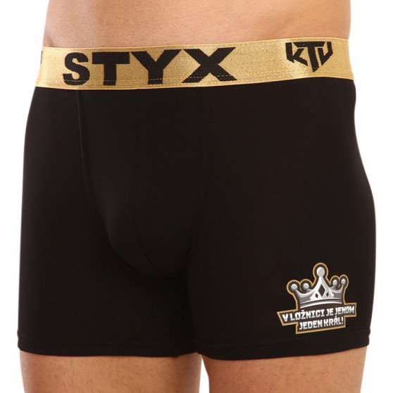 Pánske boxerky Styx / KTV long športová guma čierne - zlatá guma (UTZK960)
