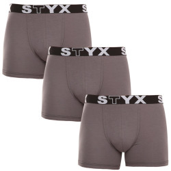 3PACK pánske boxerky Styx long športová guma tmavo šedé (3U1063)