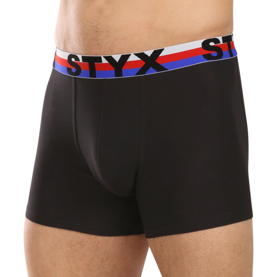 3PACK pánske boxerky Styx long športová guma čierne trikolóra (3U1960)